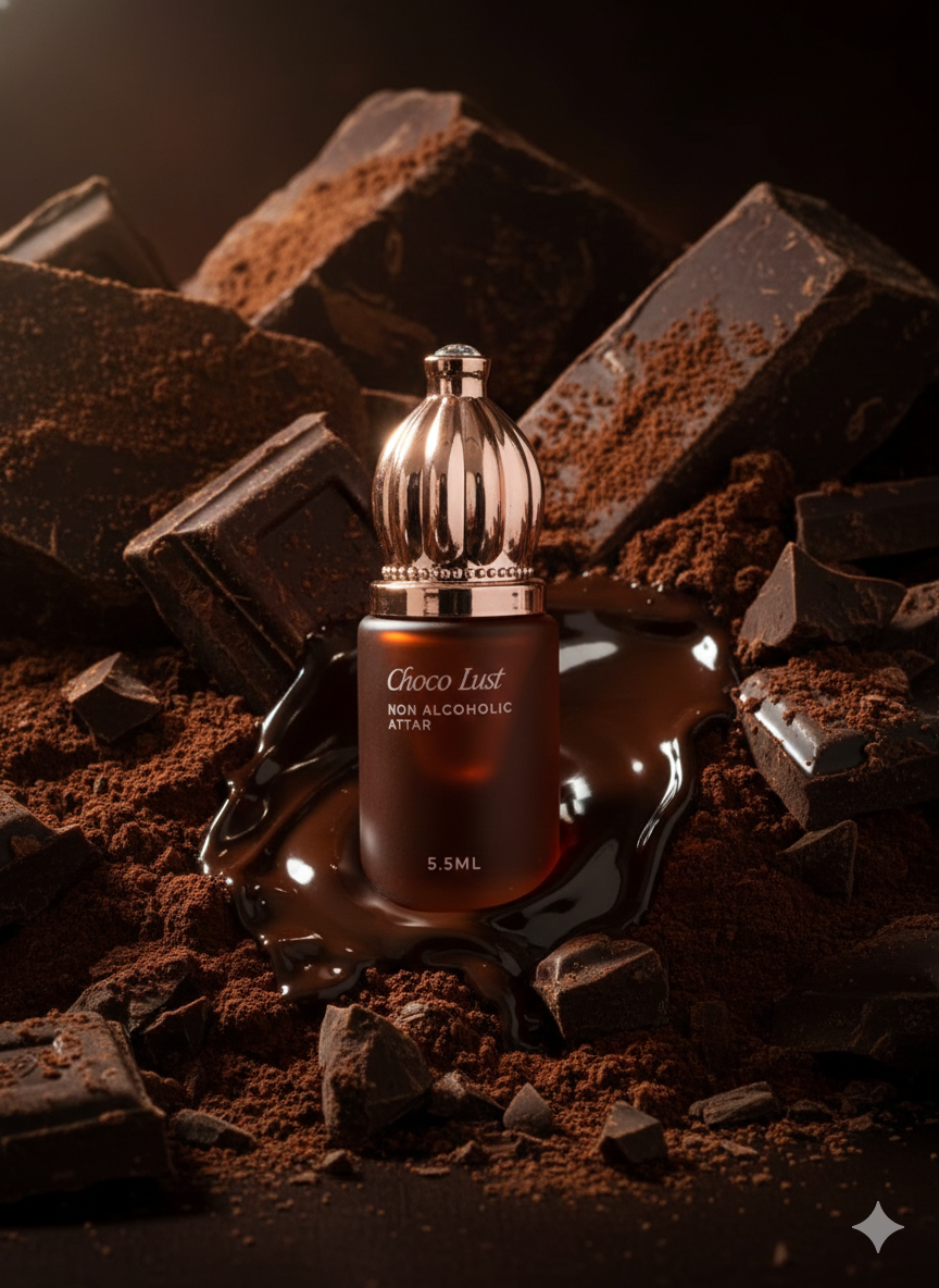 Choco Lust Attar – Long Lasting Pure Oil Infused Chocolate, Amber & Vanilla Gourmand Perfume